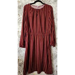 Old Navy Burgundy Red Tan Striped Shirt Dress Large Tall L